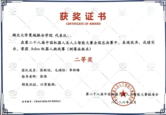 第二十八届中国机器人及人工智能大赛 · 全国二等奖
