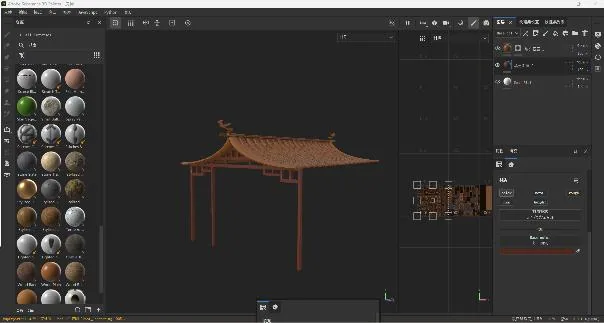 为屋顶与立柱制作材质,表现颜色与表面质感。